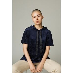 Gypsies & Moondust Hooded Velvet Tunic Top‎ Womens S Navy Burnout Whimsigoth